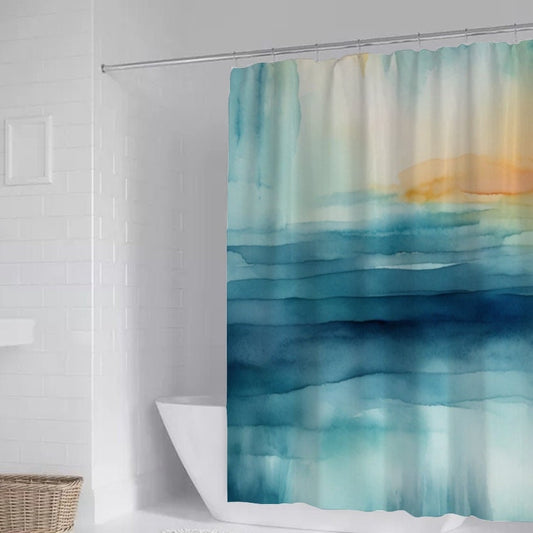 Watercolor Art Shower Curtain, Waves Shower Curtain, Bathtub Shower Curtain, Waterproof shower curtain with Hooks