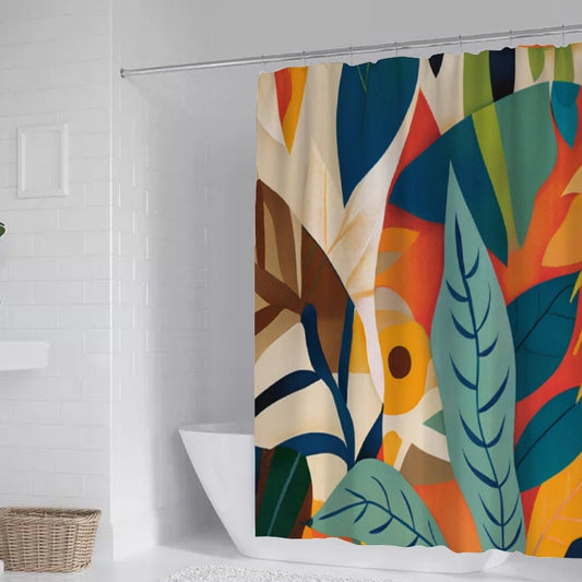 Colorful Minimalist Botanical Shower Curtain - Boho Shower Curtain - Bathroom Decor - Long Shower Curtain - Minimalist Home Aesthetic