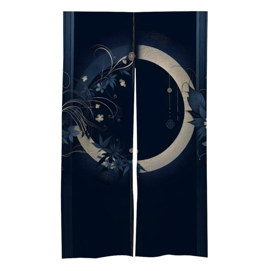 Japanese moon and Floral Artwork Noren Curtain - Room Divider for Home Decor - Japanese Noren - Doorway Curtain - Kyoto Door Curtain