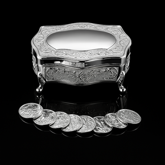 Silver Footed Floral Wedding Arras Box with Coins Set, Wedding Unity Coins, Wedding Arras, Arras de Boda, Great Wedding Gift Idea